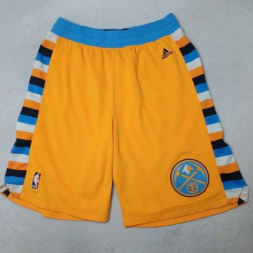 Denver Nuggets Adidas Shorts Mens M Yellow 10" NBA Basketball Mesh Polyester